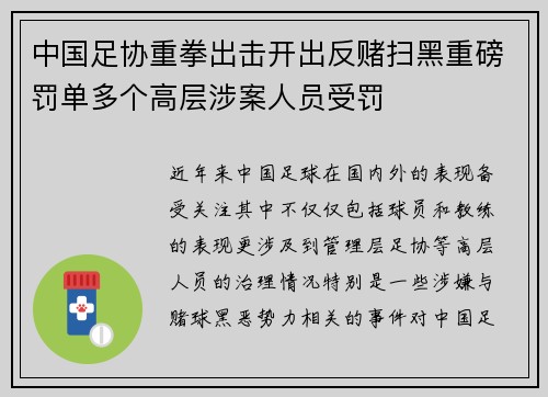 中国足协重拳出击开出反赌扫黑重磅罚单多个高层涉案人员受罚 中国足协重拳出击开出反赌扫黑重磅罚单多个高层涉案人员受罚